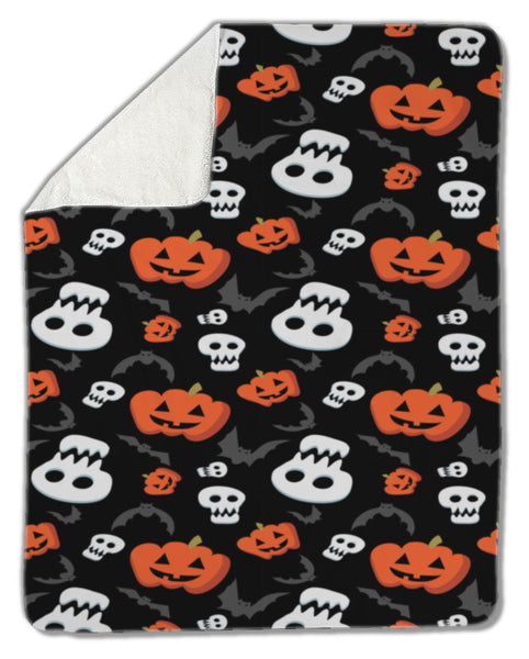 Halloween Blanket with skulls, bats and pumpkins
